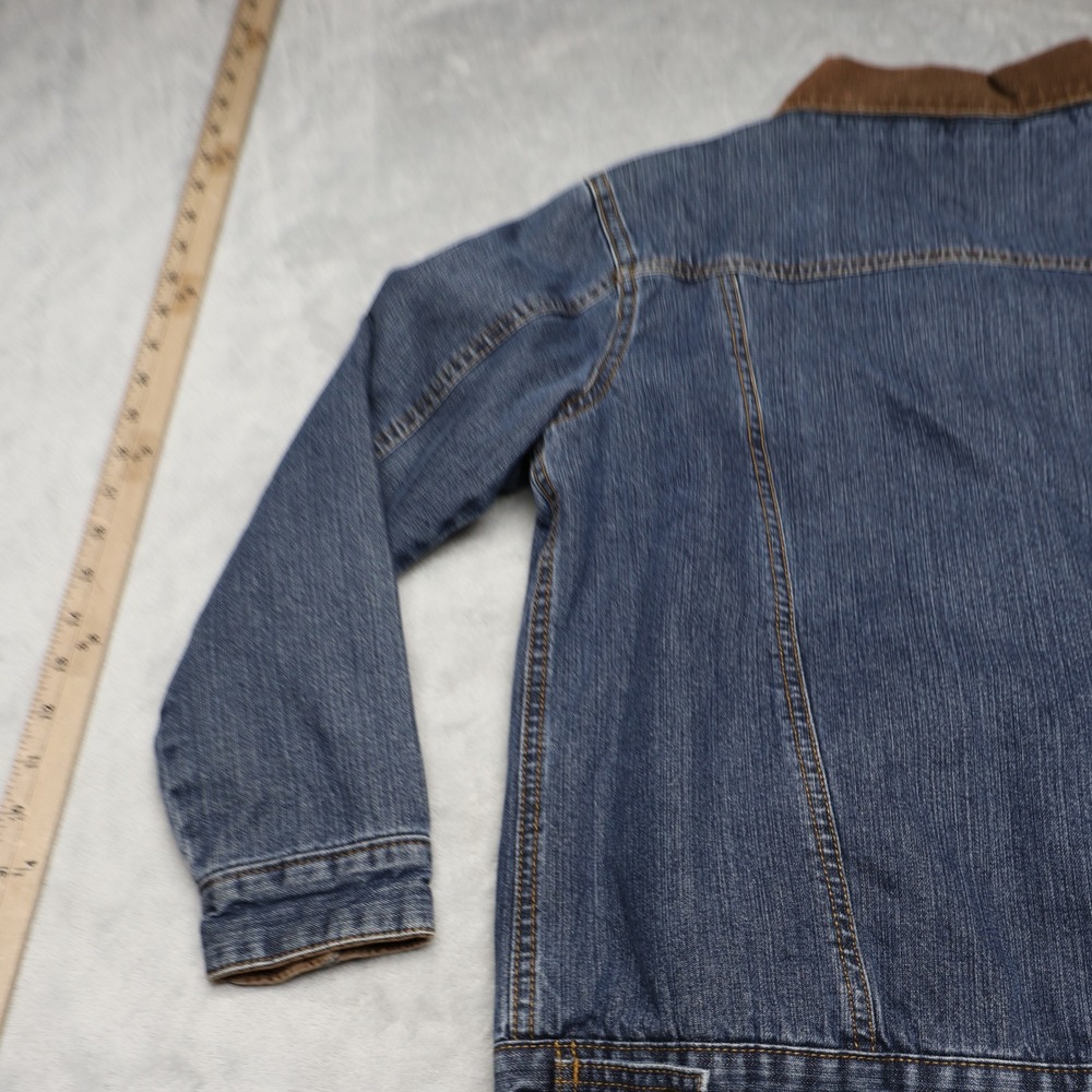Wrangler Jacket Women Large Blue Denim Flannel Lined Rugged Classic Jean Trucker - Picture 7 of 11